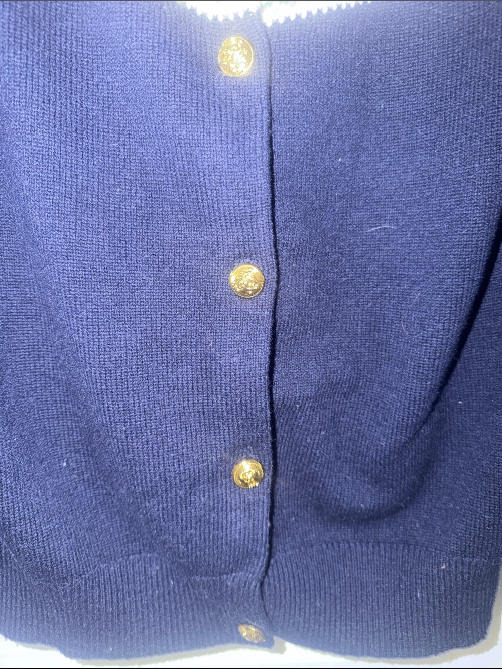 Celine Navy Fair Isle Yoke Cardigan with Gold Buttons - Picture 4 of 11